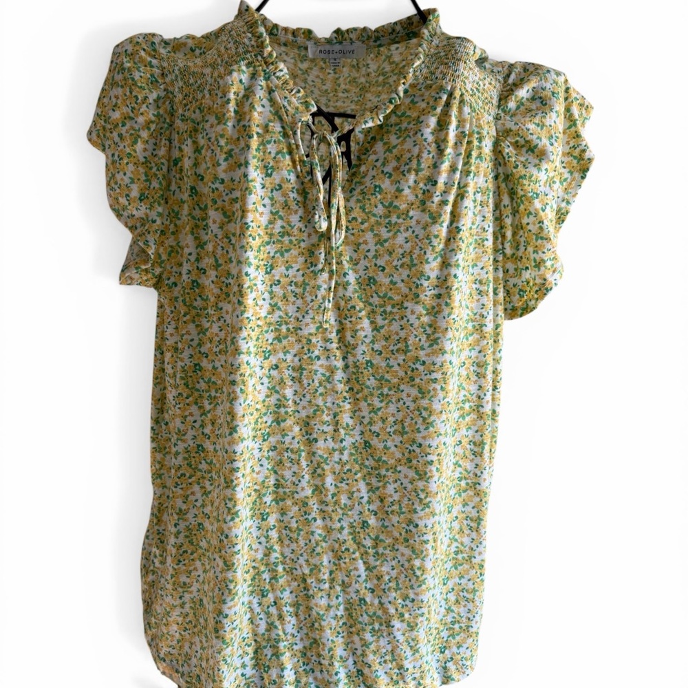 Women’s Rose & Olive Yellow Floral Ruffle Tie-Front Blouse - Size 1X